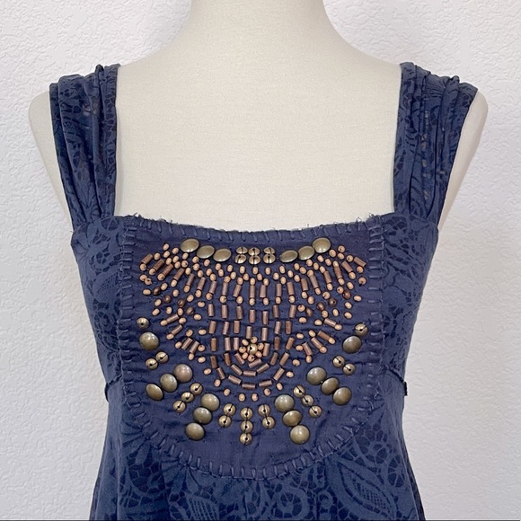 NWOT Free People navy embellished burnout knit top - Picture 3 of 4